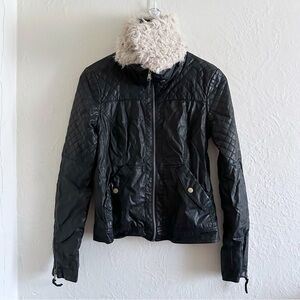 Zara Trafaluc Black Faux Leather Shearling Moto Jacket Size L